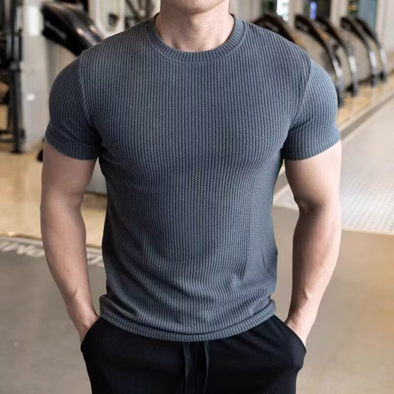 Crew Neck Trendy Wrinkle Resistant Breathable Sportswear For Casual Running And Training With Short Sleeves